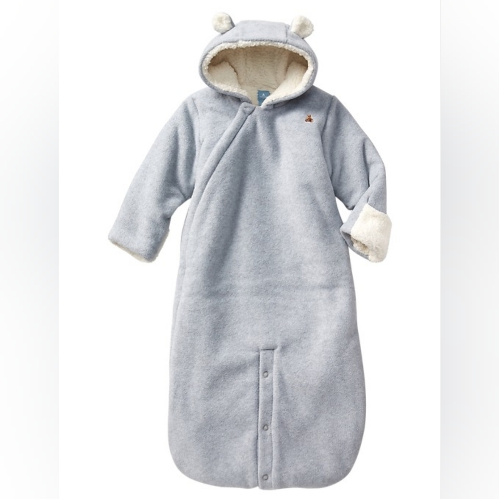 Baby Gap Fleece Hooded Bear Ears Snowsuit  Bundler Bunting Size 3-6 Months